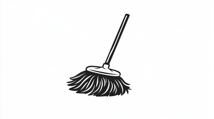 Simple black and white broom graphic, cleaning illustration