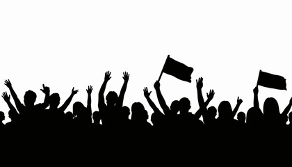 Fototapeta premium Excited audience waving flags at concert, celebration and unity