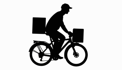 Cyclist delivering parcels in silhouette, efficient logistics