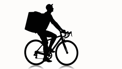 Obraz premium Silhouette of a delivery rider pedaling a bike, urban delivery concept