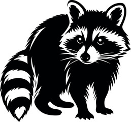 Obraz premium Raccoon Vector Silhouette, Cute Forest Raccoon Clipart for T-Shirts, Masked Woodland Animal Design, Raccoon Cricut Cut File for Wildlife Art, Rustic Nature Decor, Stickers, and Craft Print Projects