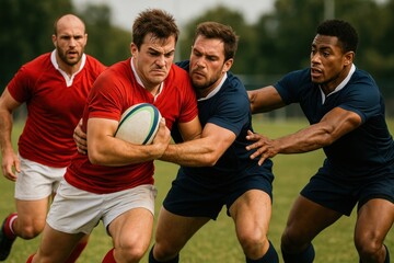 Fototapeta premium Intense rugby match action scene.