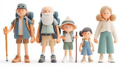 Happy Hiking Family With Backpacks and Gear