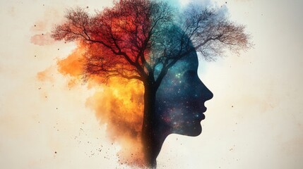 A celestial tree emerging from a human chest, cosmic vibes