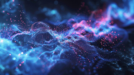 Cosmic Dust and Nebulae Dreams: An Ethereal and Abstract Depiction of Swirling Blue and Pink Particles, Resembling a Distant Nebula or the Fabric of Space and Time.
