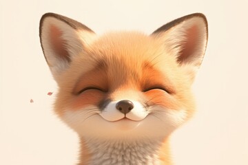 A joyful, cartoon fox smiles with closed eyes, radiating happiness