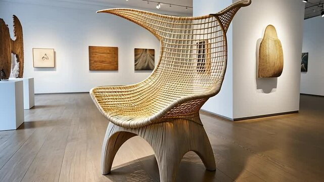 Modern woven chair in art gallery
