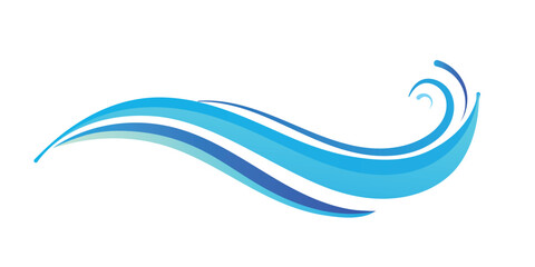 This image features flowing, stylized blue waves against a white background.	