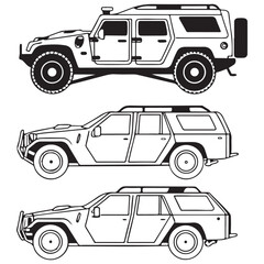 Vehicle elevation and top view vector flat illustration collection ideal for architectural design vector