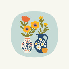 Floral abstract elements. Botanical composition. Modern trendy Matisse minimal style. Floral poster, invite. Vector arrangements for greeting card or invitation design