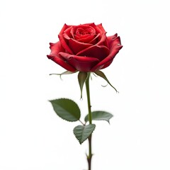 Naklejka premium Single Red Rose Blooming Against Pristine White Studio Background