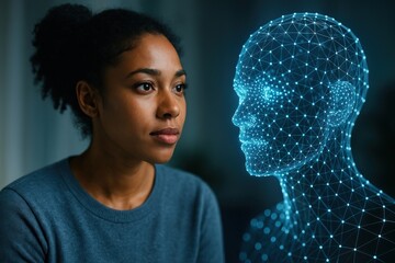 Human-AI interaction futuristic concept.