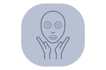 Beauty icon, illustrating person enjoying facial treatment with cucumber slices over his eyes, evoking feelings of relaxation and rejuvenation