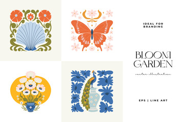 Floral abstract elements. Botanical composition. Modern trendy Matisse minimal style. Floral poster, invite. Vector arrangements for greeting card or invitation design