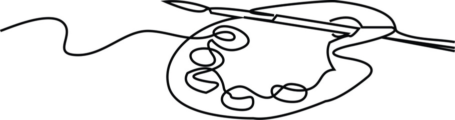 Art equipment with brush and paint one line drawing vector illustration 