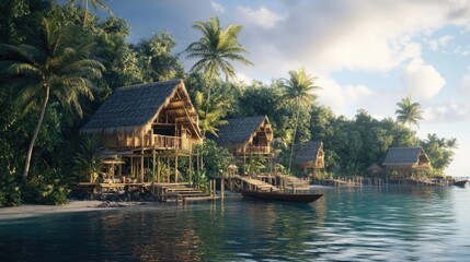 Tranquil Tropical Getaway: Overwater Bungalows on a Secluded Island