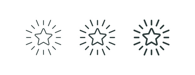 Shining premium star, excellence award, outline icons. Line signs sparkling five-pointed star with rays. Vector isolated pictograms for web and app on white background editable stroke.