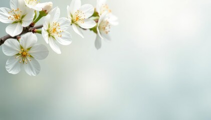 Fototapeta premium Delicate white blossoms against pure white backdrop, pure, gentle