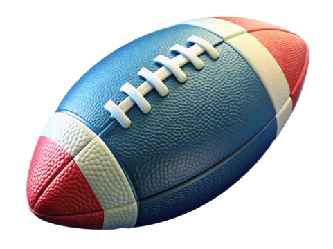Vibrant Tri-Color Rugby Football with Textured Surface against a Transparent Background