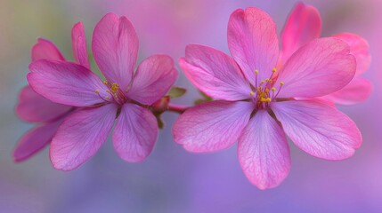 Fototapeta premium Two vibrant pink flowers blooming softly