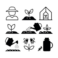 A collection of black silhouette icons representing various modes of transportation, including a car, bus, tram, train, bicycles, ship, and airplane. Perfect for travel, transport services, public tra