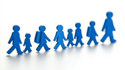 A row of simple blue figures walking in a line.