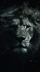 Fototapeta premium dramatic lion head in night sky ideal for book cover art