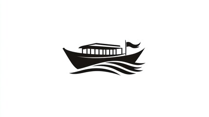 Simple black silhouette of a river boat on water. Possible use for travel brochures or tourism websites