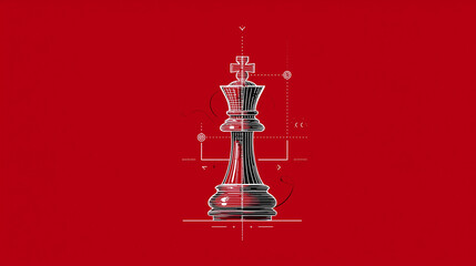 Futuristic Chess King Design On Bold Red Background