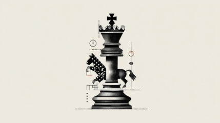 Halftone Chess King With Horse and Crown Motif