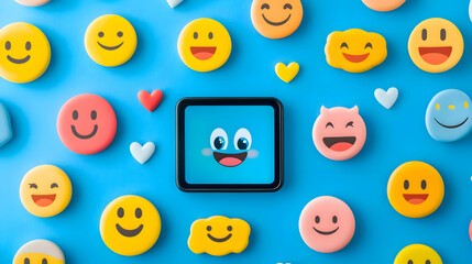 Naklejka premium Blue and Yellow Emoji Group