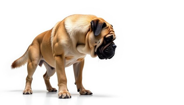 Majestic Mastiff, powerful stance, white background, purebred, face, mastiff