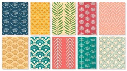 Textured posters background. Seamless print of retro modern patterned paper for wrapping, vintage funky backdrop for greeting cards posters. Vector texture set.