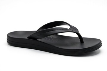 Single black flip-flop isolated on white background , thong sandal, studio, shoe