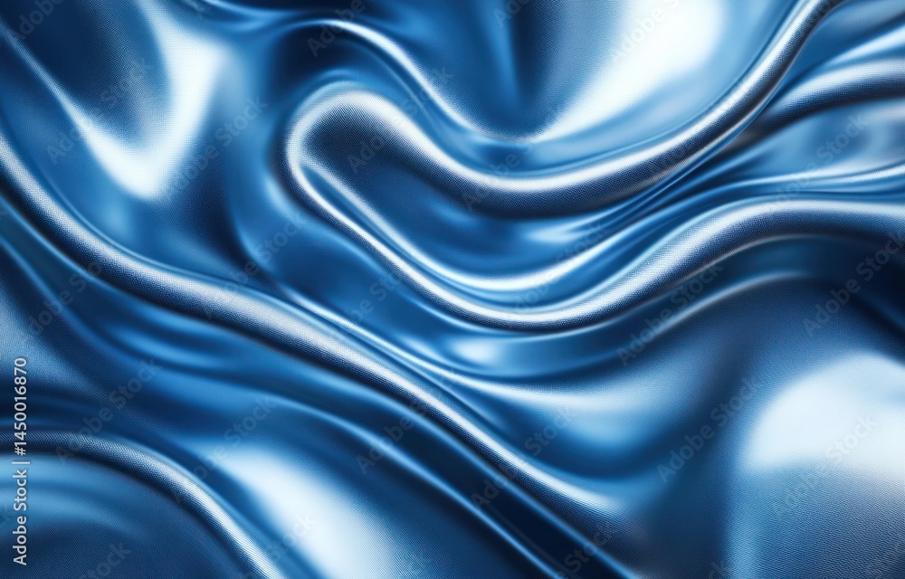 Poster soft and shimmering blue satin fabric with elegant waves and fluid texture for background design and