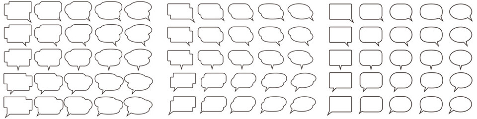 Fototapeta premium シンプルなフキダシ。枠。ベクター素材。シンプル黒輪郭白ベタ。背景透過。