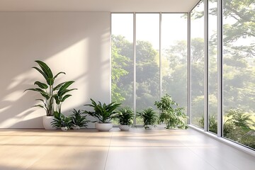 Bright Minimalist Room Interior Design with Plants and Sunlight