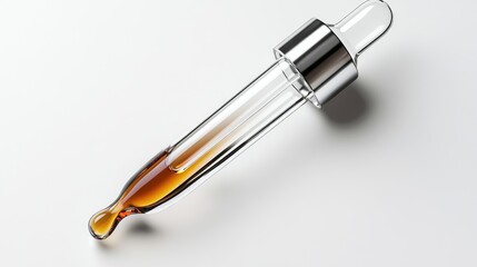 Fototapeta premium High-resolution close-up of a glass dropper with a rubber bulb, floating on an ideal white background.