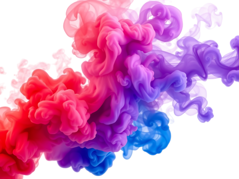 Abstract Colorful Ink Swirls in Vibrant Pink Purple and Blue Hues on a transparent background