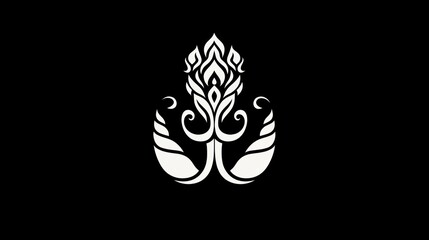 Ornate floral design, symmetrical pattern, black background, potential use for logo, graphic element