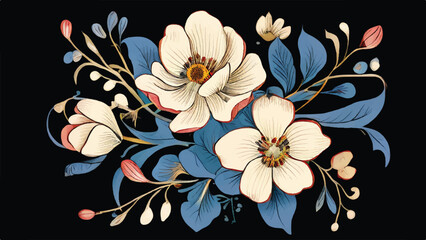 Retro floral wallpaper. A seamless pattern background with flowers and leaves. Floral background. 