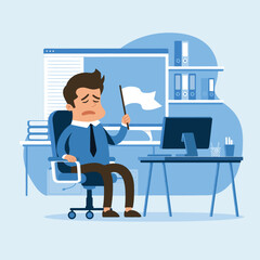 businessmen surrender by waving the white flag illustration flat