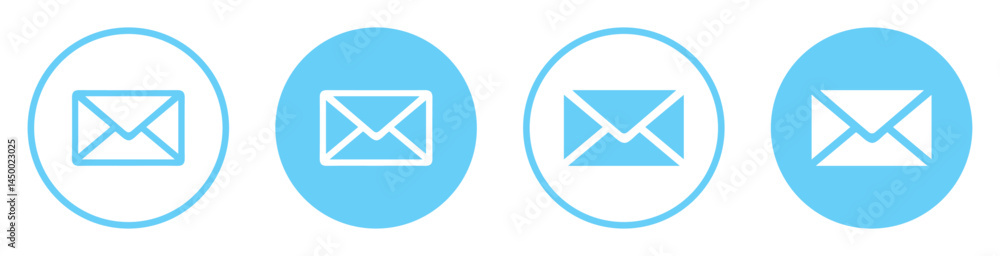 Wall mural email envelope icons set in blue color. mail symbol collection. envelope icon line and silhouette st