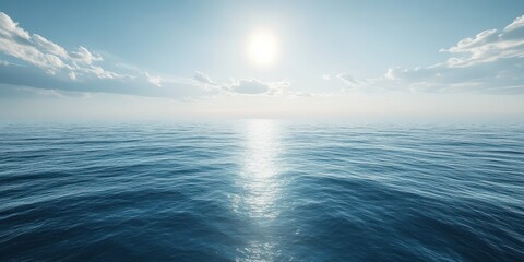 Fototapeta premium Serene Seascape with Gentle Waves Under a Bright Sun and Clear Blue Sky