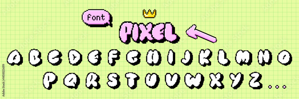 Poster bubble pixel art outline alphabet font set. retro 8-bit balloon typeface in trendy retro y2k game st
