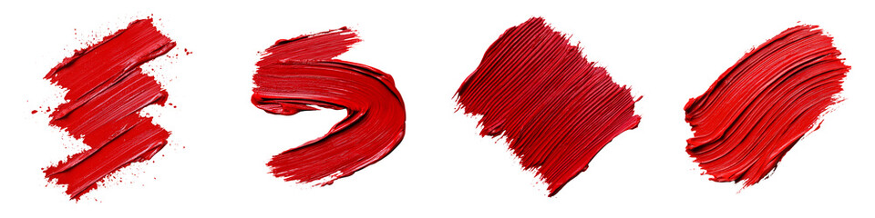 Red paint brush strokes with textured surfaces.