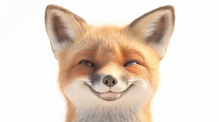 Fototapeta premium A smiling fox head against a plain white background, radiating joy and warmth