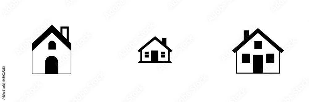 Poster various simple house icons representing different architectural styles and sizes in a minimalist des