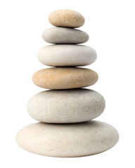 Stack of smooth pebbles for relaxation and wellness isolated on transparent background