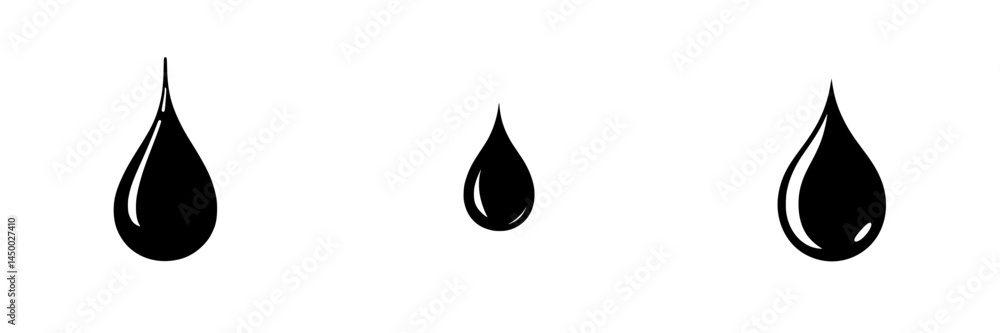 Poster black drops of liquid in various sizes on a white background create a striking and minimalistic desi